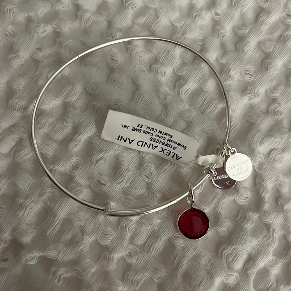 NWT Alex & Ani silver bracelet with maroon gem